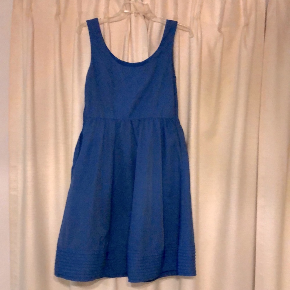 Royal blue tea dress with POCKETS side zip